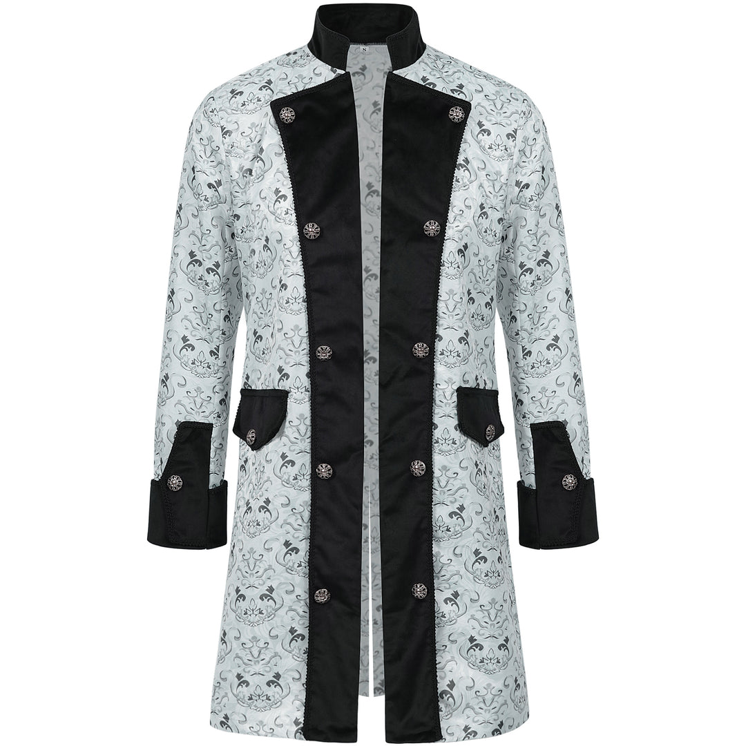 Herren nan taillierter Brokat-Gehrock mit ornamentalem Jacquardmuster und Samtbesatz Eb