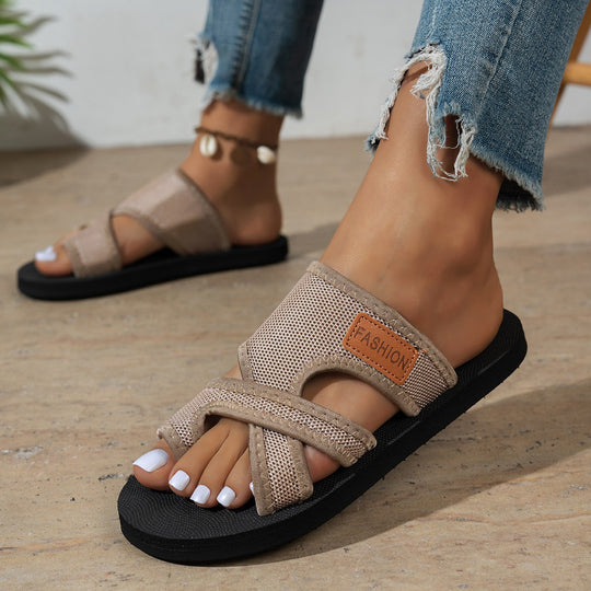 Damen  atmungsaktive Mesh-Zehentrenner-Sandale mit verstellbarem Klettverschluss und ergonomischem Komfortfußbett EB