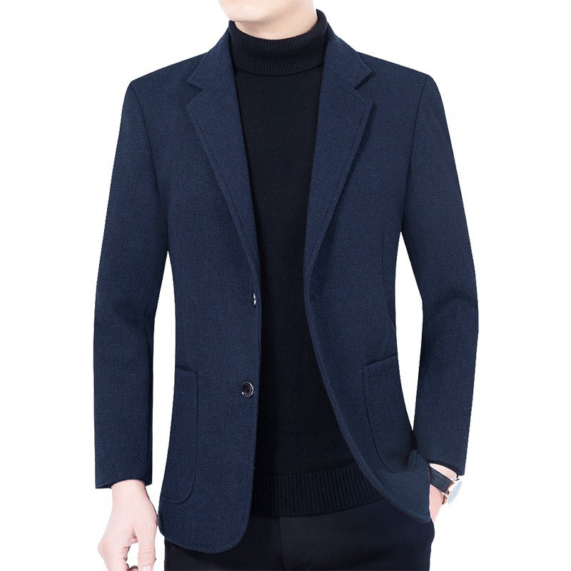 Herren Strukturierter Strickblazer mit Reverskragen und aufgesetzten Taschen EB