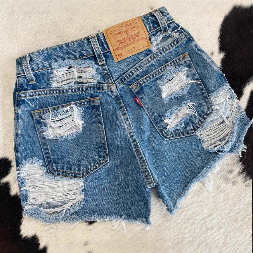 Damen Destroyed Denim Shorts EB