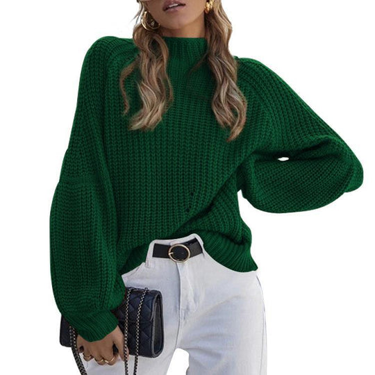 Damen Grobstrickpullover mit hohem Kragen und weitem Schnitt EB