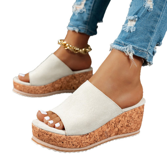 Damen Wedge-Pantoletten mit wildem Leopardenmuster und komfortabler Korksohle EB