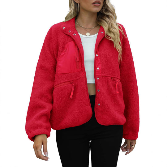 Damen kuschelige Fleecejacke mit praktischen Taschen EB
