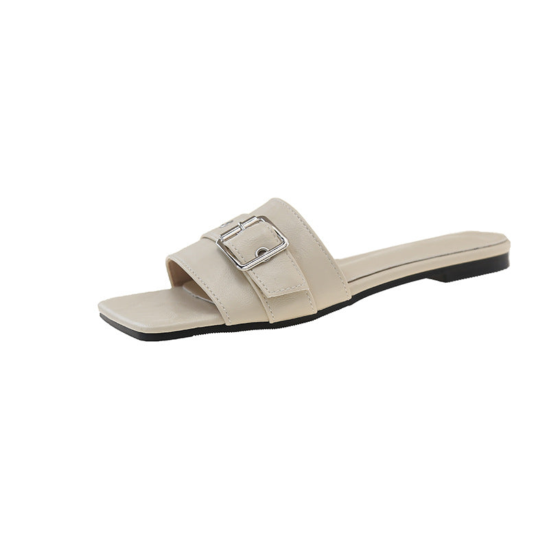 Damen modische Slipper Sandalen mit breitem Riemen und eleganter Schnalle EB