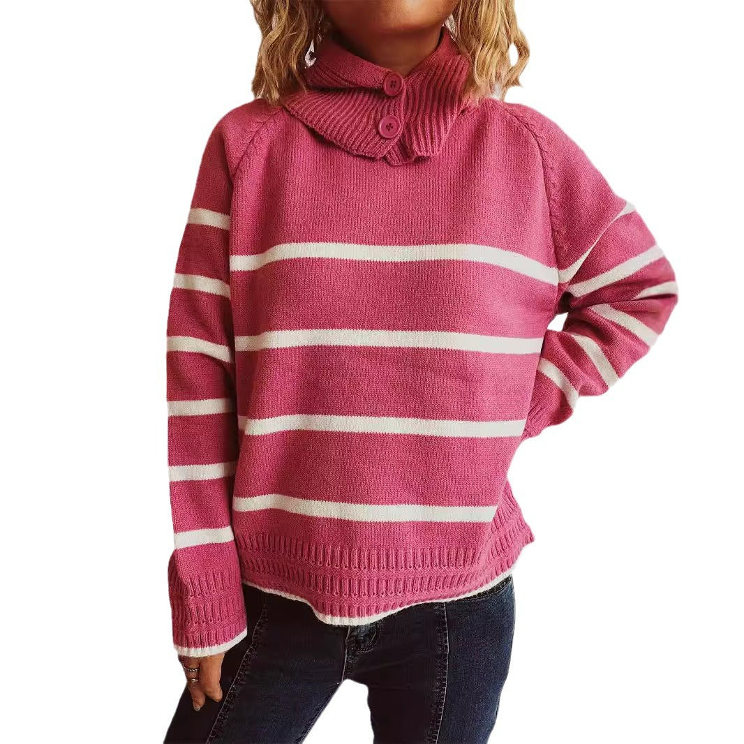 Damen lässiger Pullover mit strukturiertem Kragen und modischem Streifenmuster EB