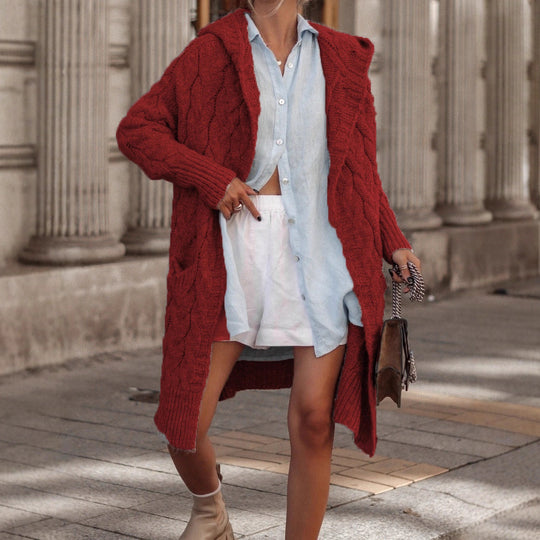 Damen Strickmantel mit Kunststrickmuster und tiefem V-Ausschnitt EB