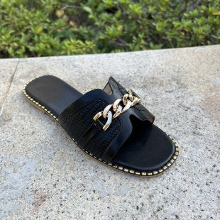 Damen modische Riemchensandalen mit dekorativem Kettenverschluss EB