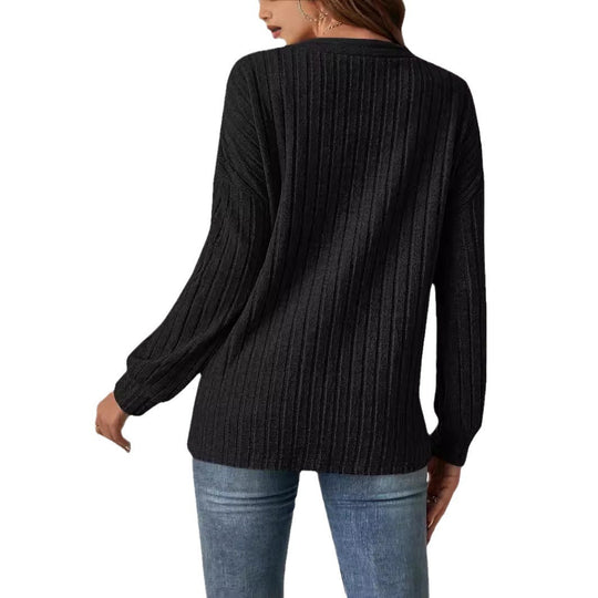 Damen Strickjacke mit tiefem V-Ausschnitt und strukturierter Rippoptik EB