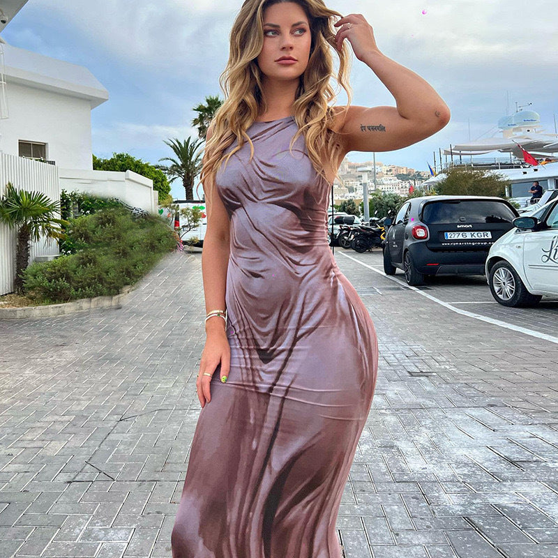 Damen Elegantes Maxikleid mit transparenten Details und raffiniertem Drapierungsdesign EB