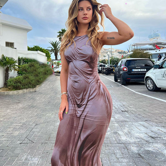 Damen Elegantes Maxikleid mit transparenten Details und raffiniertem Drapierungsdesign EB