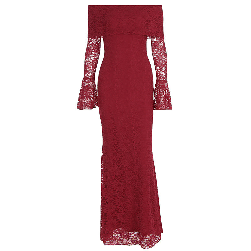 Damen Elegantes Spitzenkleid mit Off-Shoulder Design und Schößchen EB