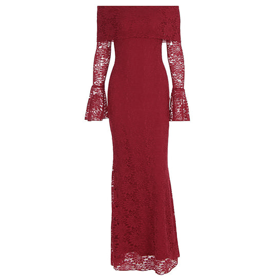 Damen Elegantes Spitzenkleid mit Off-Shoulder Design und Schößchen EB