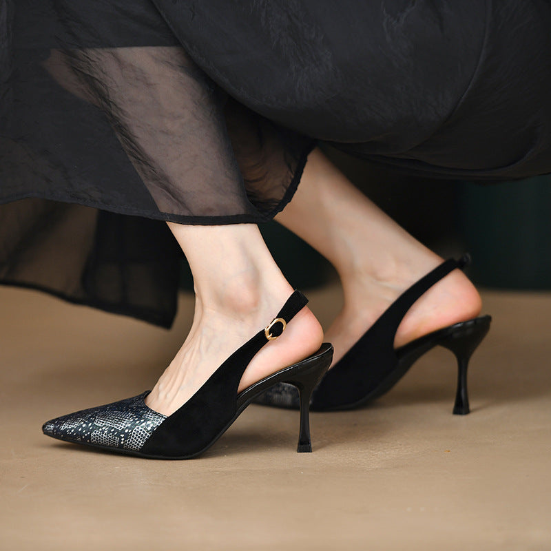 Damen Slingback Pumps mit eleganter Spitze und modischem Schlangenleder-Muster EB