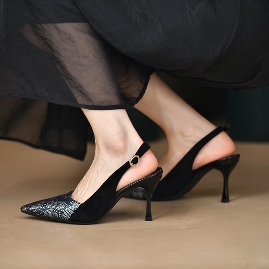 Damen Slingback Pumps mit eleganter Spitze und modischem Schlangenleder-Muster EB