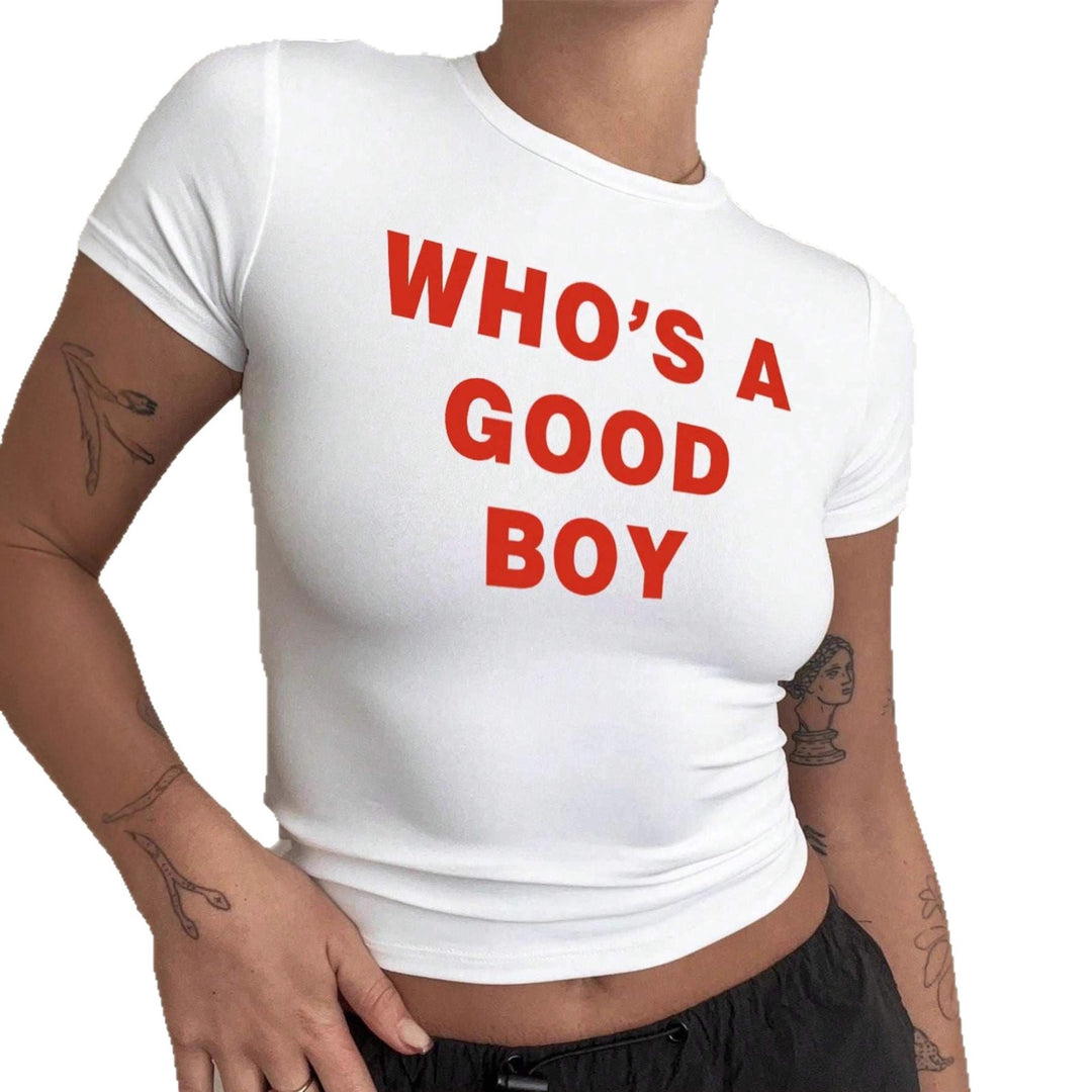 Damen Crop-T-Shirt mit kreativem Print und figurbetontem Schnitt EB