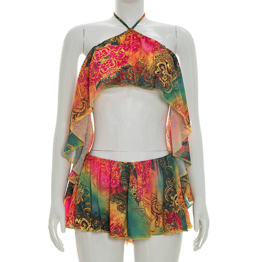 Damen trendiges Set mit asymmetrischem Oberteil und Shorts EB