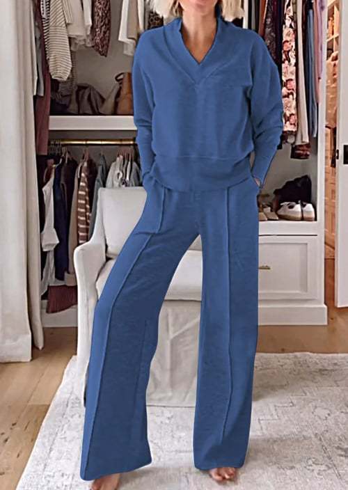 Damen Angesagtes Freizeit-Set mit weitem Schnitt und tiefem V-Ausschnitt EB