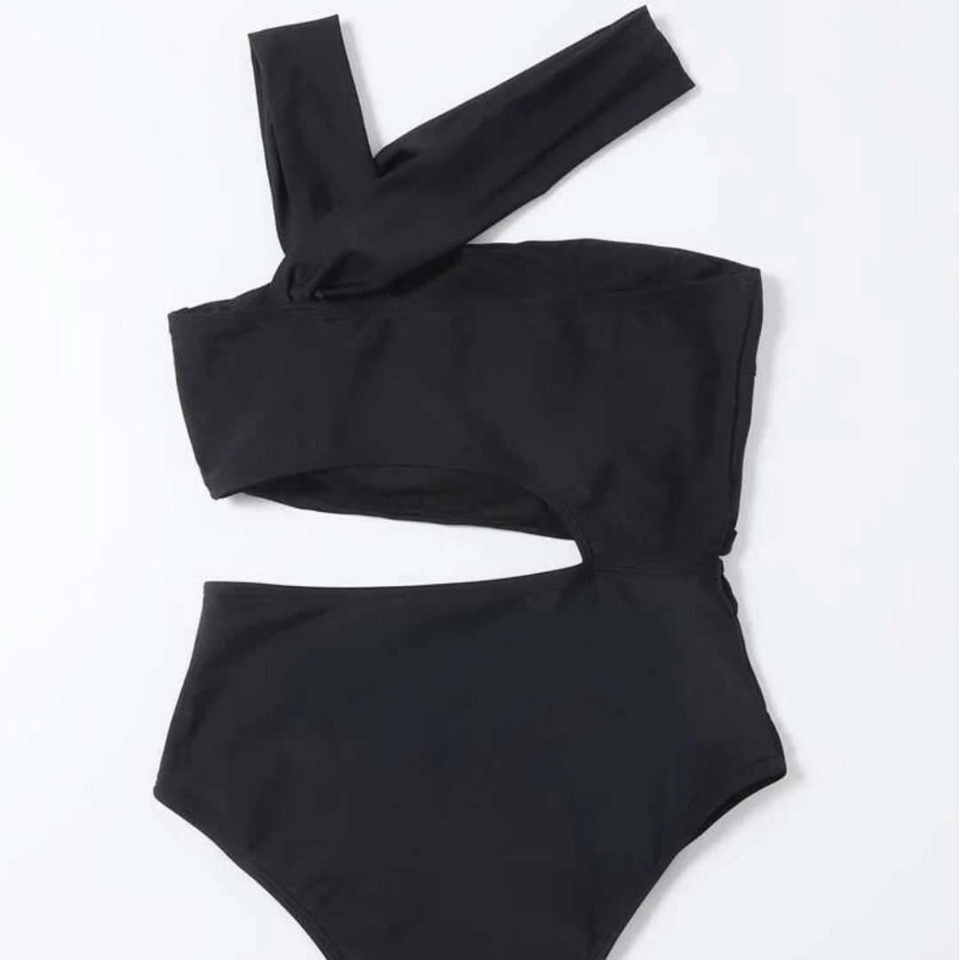 Damen Hochgezogener Badeanzug mit asymmetrischem Oberteil EB