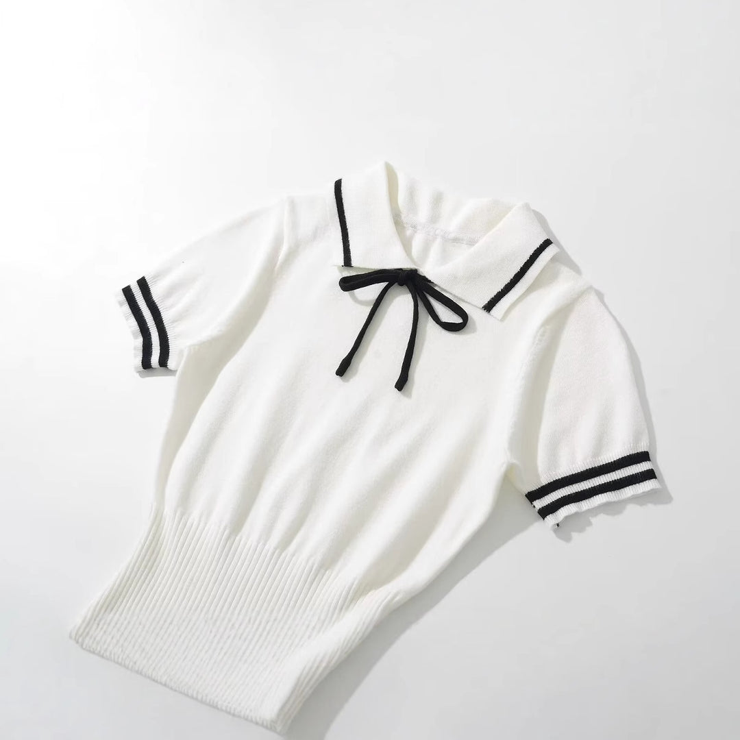 Damen Polo-Kleid mit Rüschensaum und dekorativem Bindeakzent EB