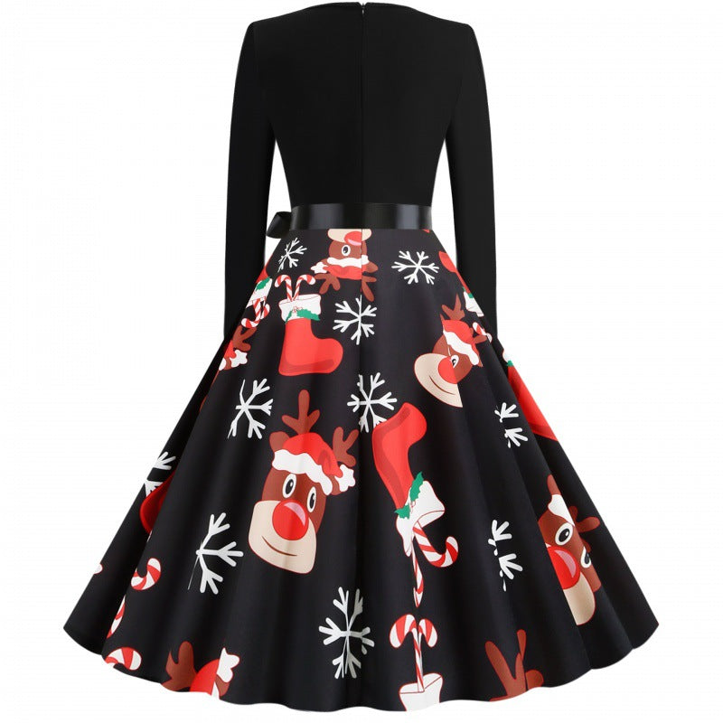 Damen Vintage-Festkleid im 50er-Jahre Stil mit gewelltem Halsausschnitt, figurbetontem Oberteil und voluminösem Tellerrock EB