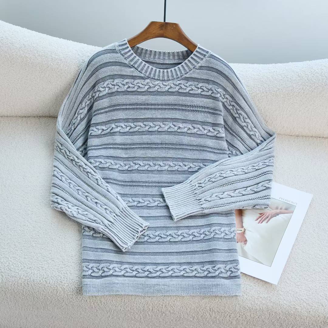 Damen Modischer Strickpullover mit strukturiertem Muster und weitem Schnitt EB