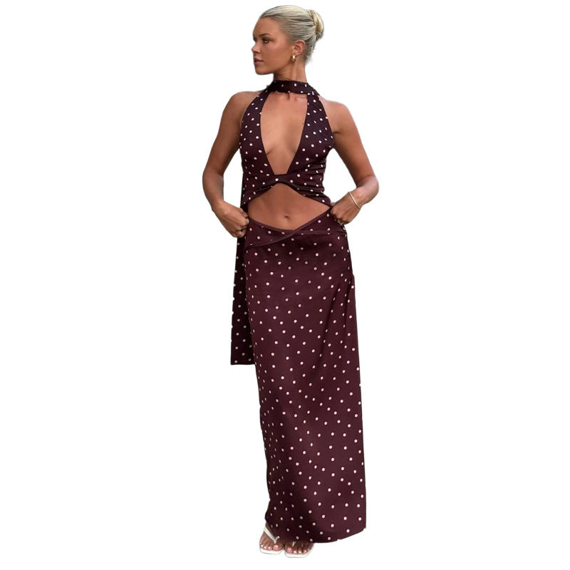 Damen Hochwertiges Maxi-Kleid mit elegantem Neckholder und Kreuzdetails EB