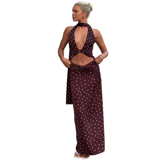 Damen Hochwertiges Maxi-Kleid mit elegantem Neckholder und Kreuzdetails EB