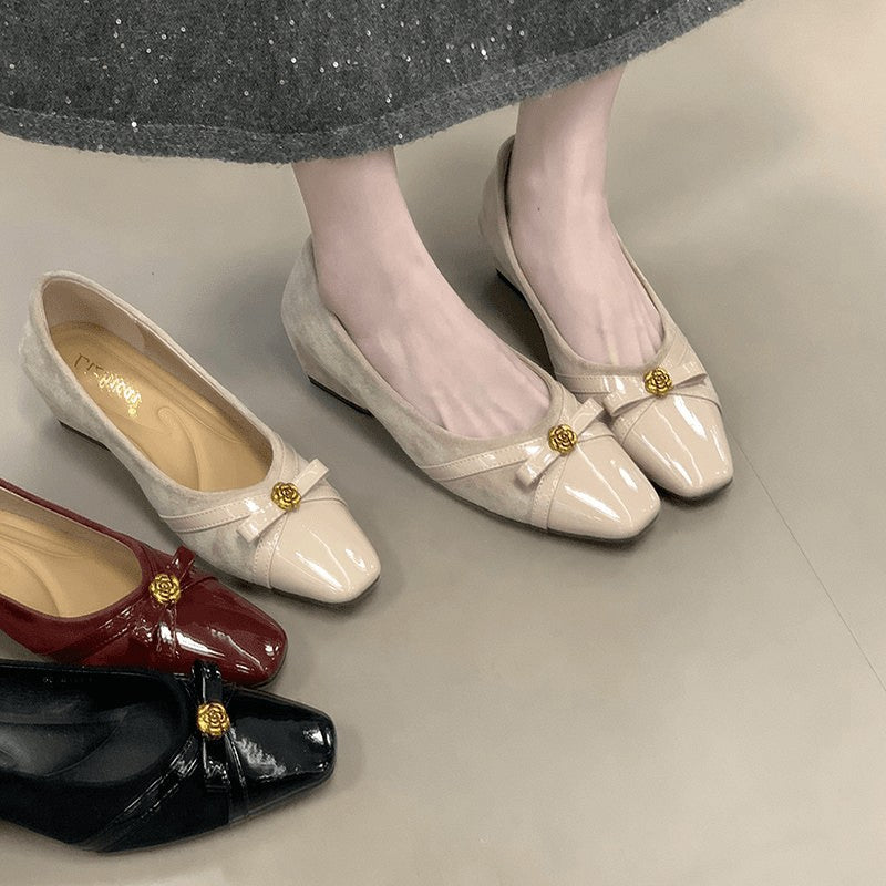 Damen Bequeme Ballerinas mit dekorativem Schleifen-Detail und glänzender Oberfläche EB