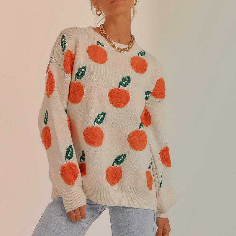 Damen Strickpullover mit verspieltem Obstdesign EB