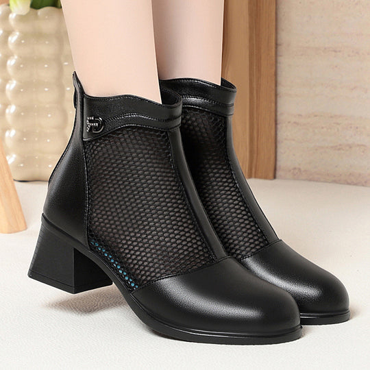 Damen Trendige Stiefeletten mit durchlässigem Netzdesign und komfortablem Blockabsatz EB