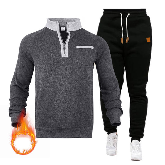 Herren Sweatshirt und Jogginghose Set mit modernem Stehkragen und praktischer Brusttasche EB