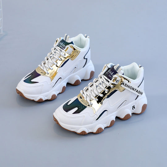 Damen sportliche Sneakers mit modischem Metallic-Design und dämpfender Sohle EB