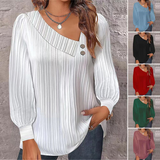 Damen Langarmshirt mit elegantem Plissee-Design und Knopfdetails EB