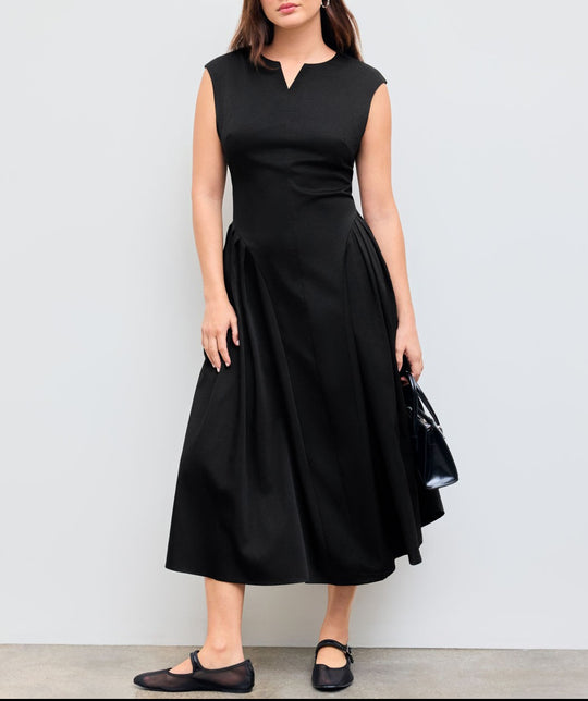 Damen elegantes Maxikleid mit voluminösen Falten und ärmellosem Design EB