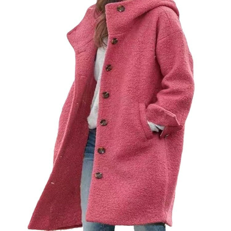 Damen Oversized Wollmantel mit praktischem Knopfverschluss EB