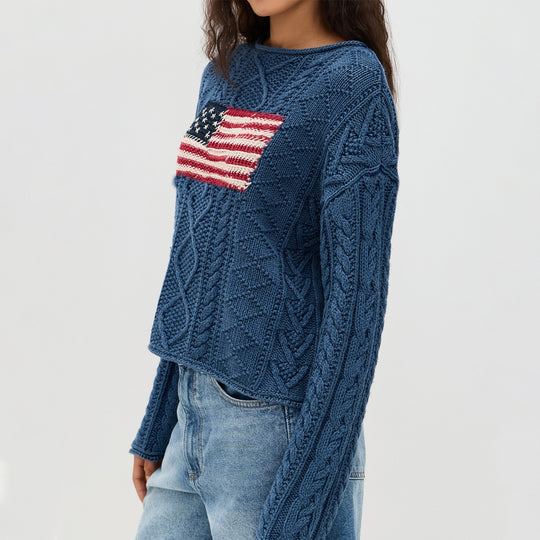 Damen Strickpullover mit amerikanischem Flaggen-Design EB