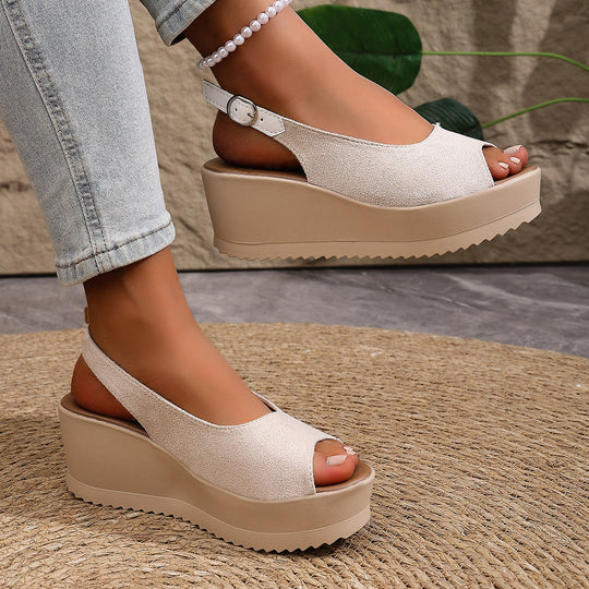 Damen Plateau-Sandalen mit offenem Zehenbereich und praktischem Klettverschluss EB