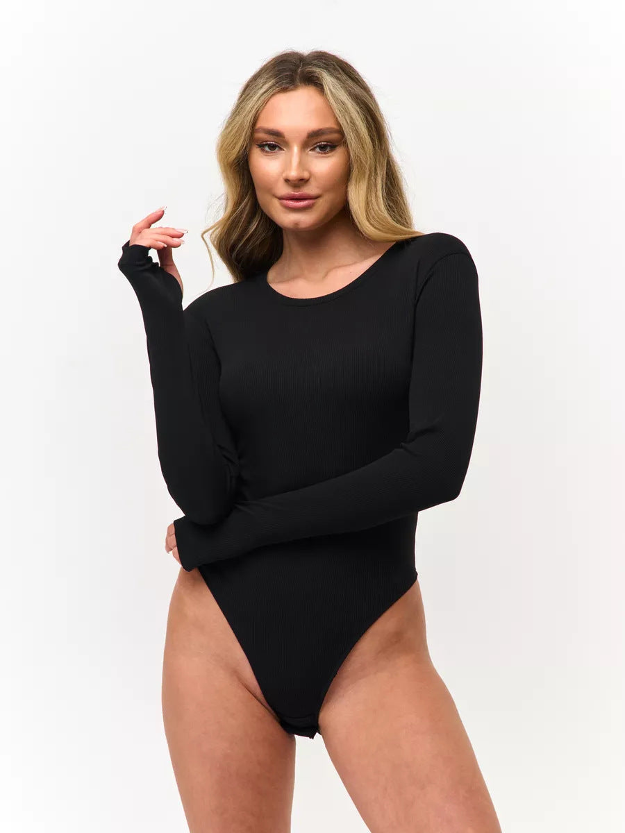 Damen Langarm-Bodysuit mit elegantem Rippdesign und figurbetontem Schnitt EB