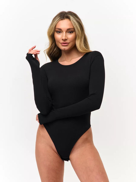 Damen Langarm-Bodysuit mit elegantem Rippdesign und figurbetontem Schnitt EB