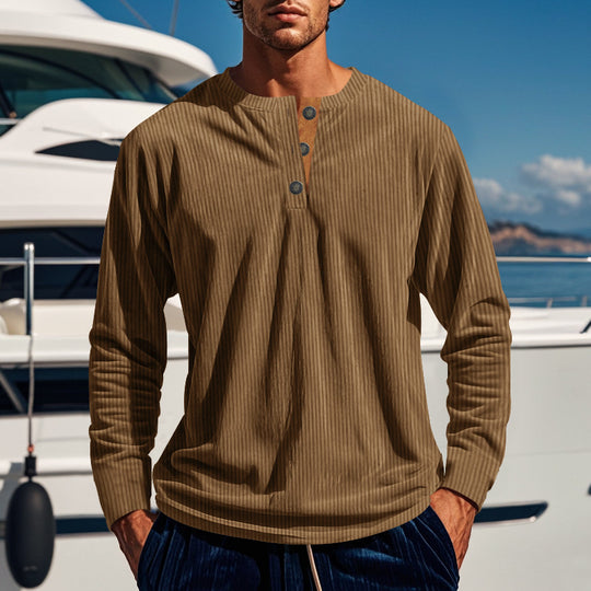 Herren Langarmshirt mit Knopfleiste und Rippstruktur EB