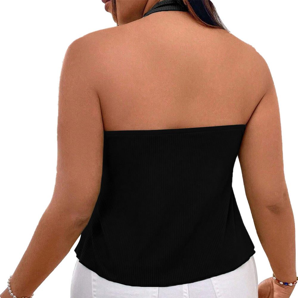 Damen lässiges Haltertop mit tiefem V-Ausschnitt und Bindegürtel EB