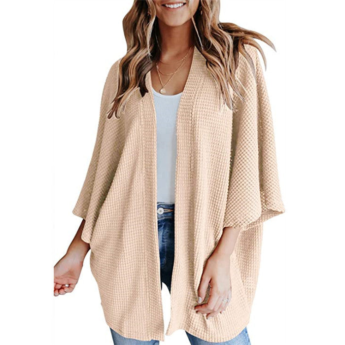 Damen lässiger Strickjacke im Waffelmuster EB