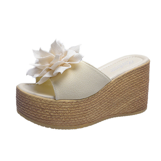 Damen Plateausandalen mit floralem Dekor und rutschfester Sohle EB