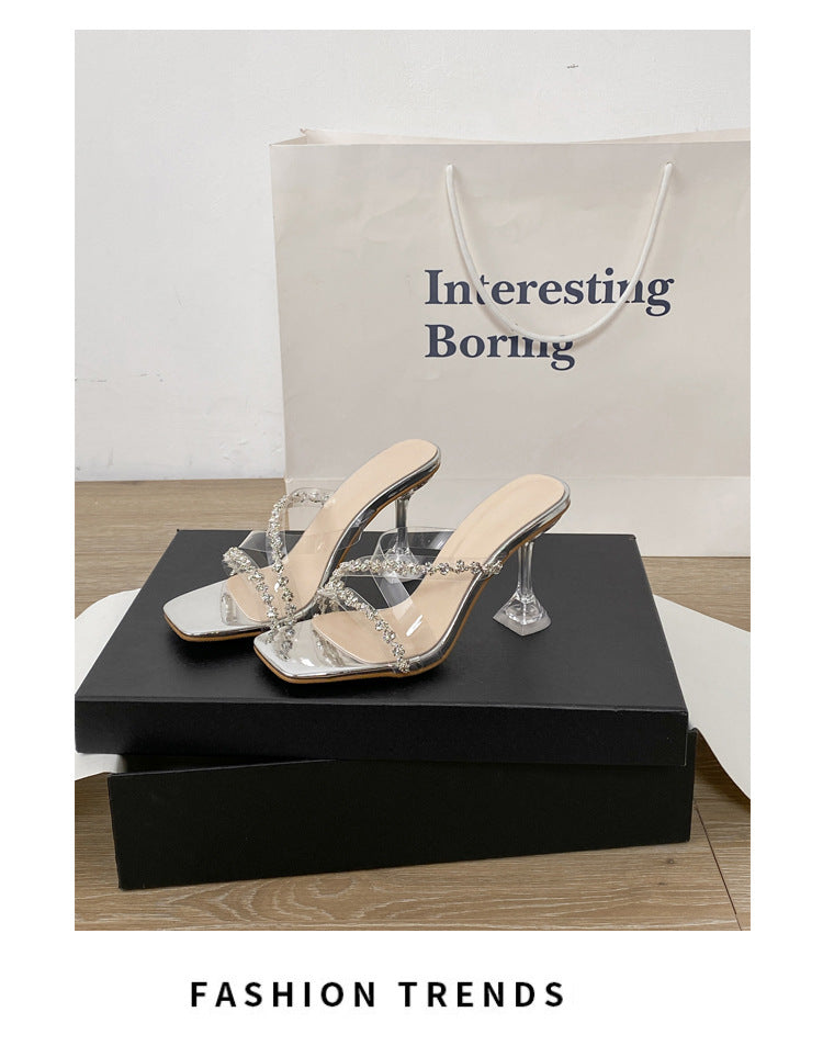 Damen Glamouröse Mules mit glitzerndem Riemchen EB