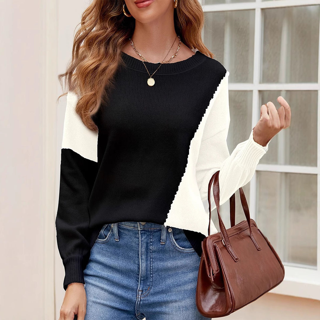 Damen modischer Pullover mit asymmetrischem Farbblockdesign EB