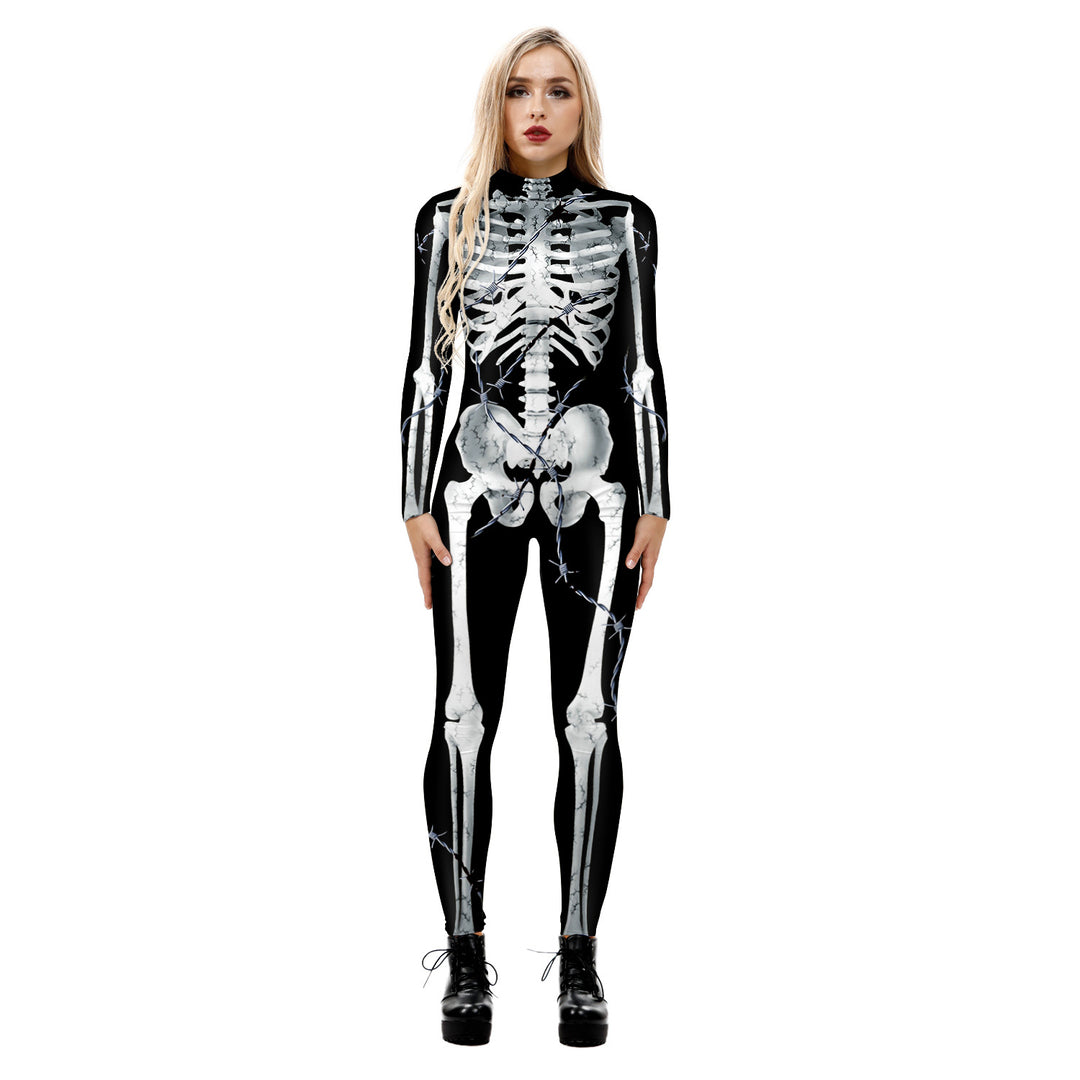 Damen Ganzkörperanzug mit leuchtendem Skelettdesign Heidi-Mode