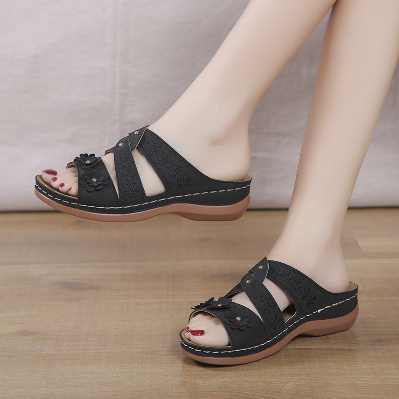 Damen bequeme Riemensandaletten mit floralem Design und ergonomischer Sohle EB