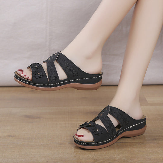 Damen bequeme Riemensandaletten mit floralem Design und ergonomischer Sohle EB