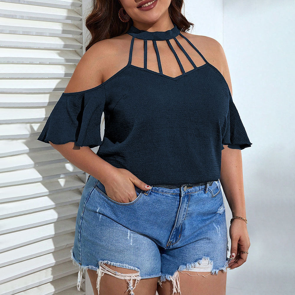 Damen Off-Shoulder Top mit Stehkragen und verspielten Rüschendetails EB