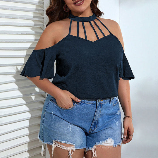 Damen Off-Shoulder Top mit Stehkragen und verspielten Rüschendetails EB